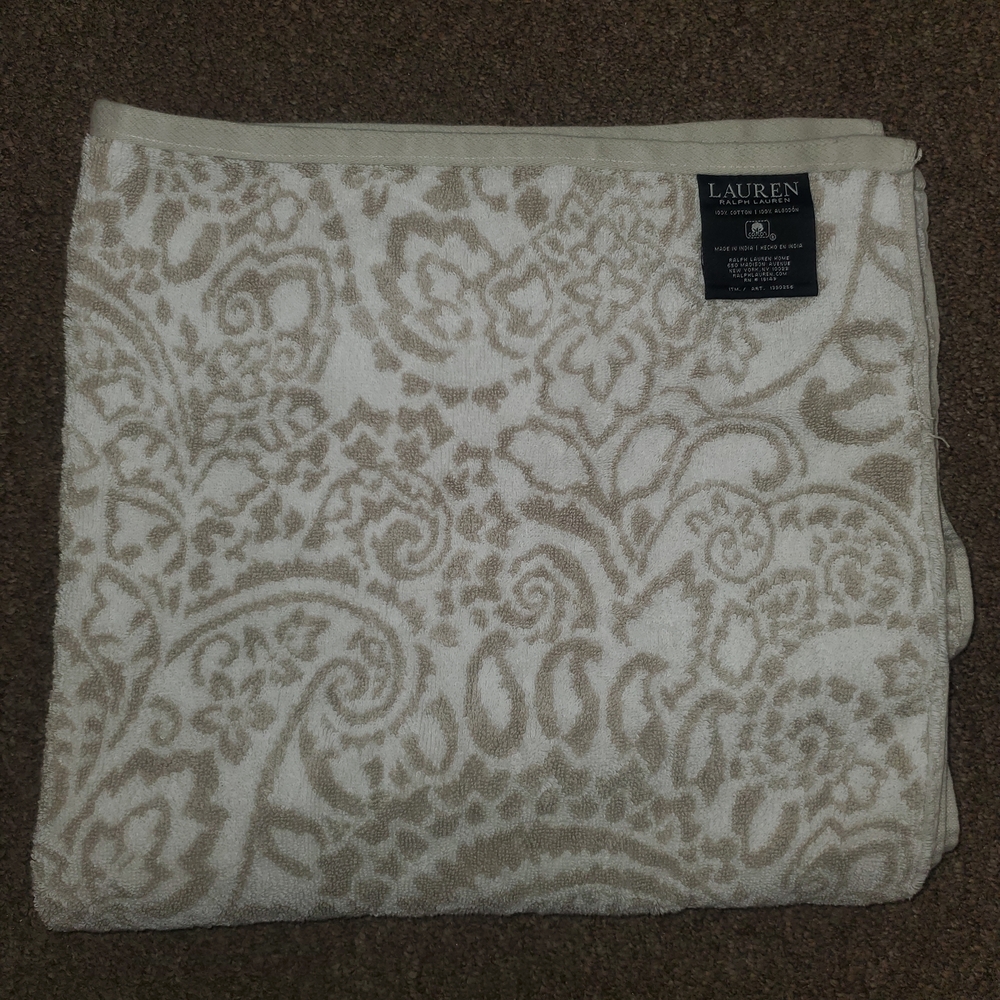 Lauren Ralph Lauren Bath Towel 55” X 29” 100% Cotton Paisley Brown White - Picture 2 of 6